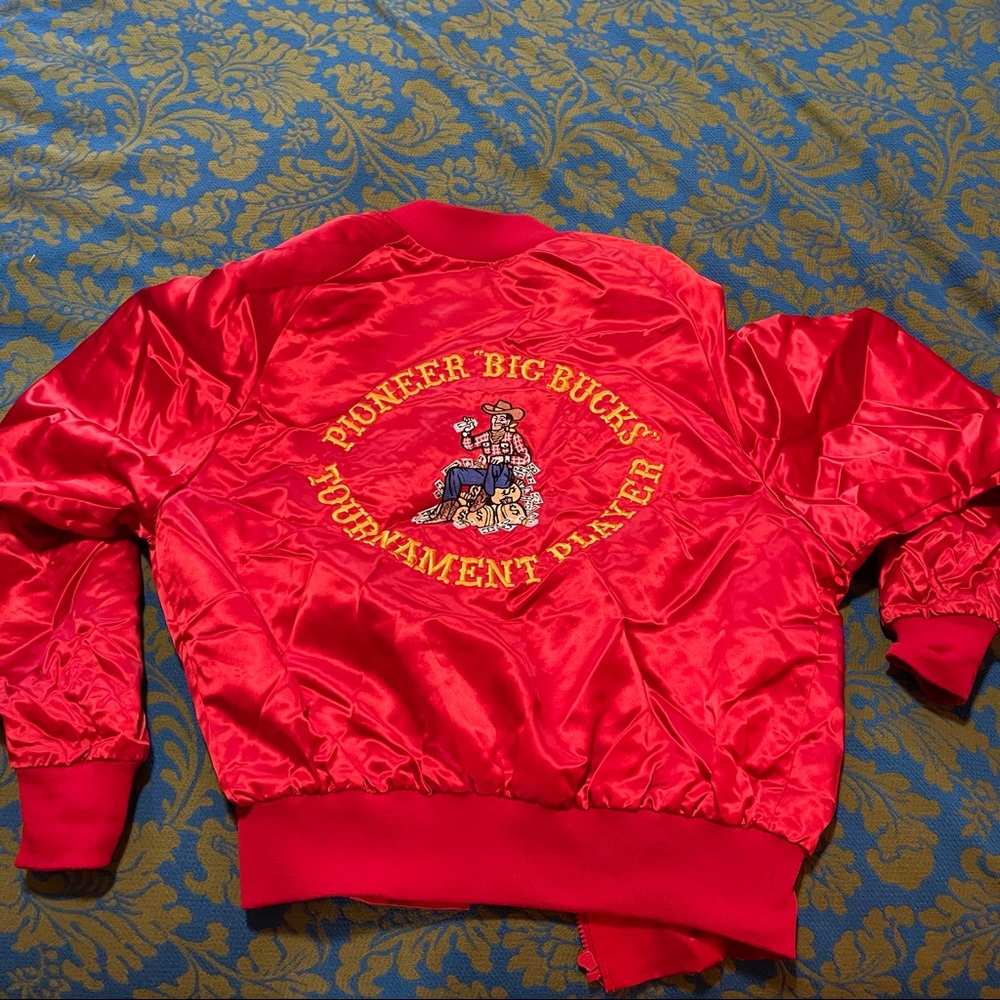 80’s embroidered Satin Jacket Laughlin Pioneer